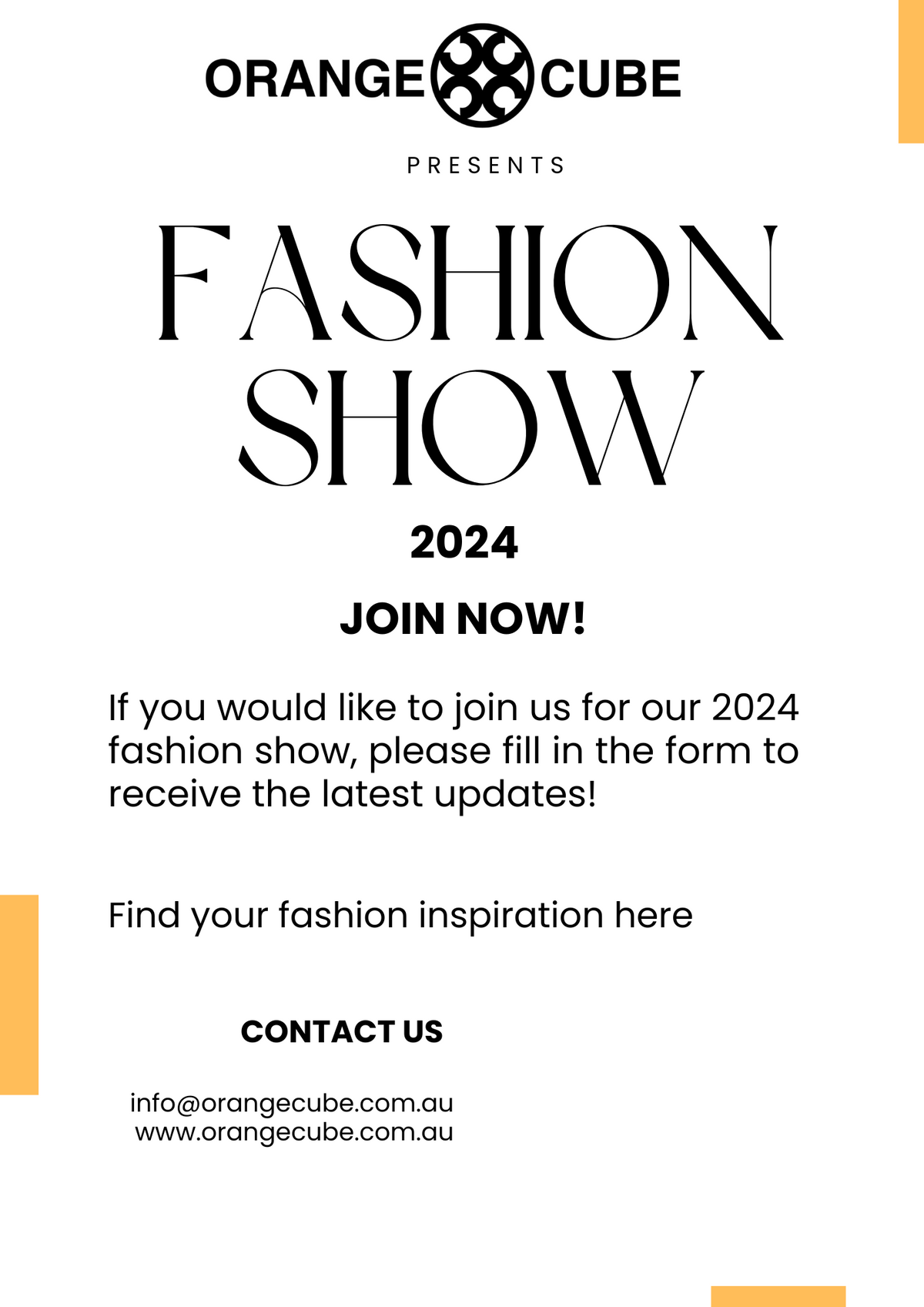 Orange Cube Fashion Show 2024 Registration