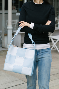 Large Square Stitch Tote Bag - Seashell and Baby Blue