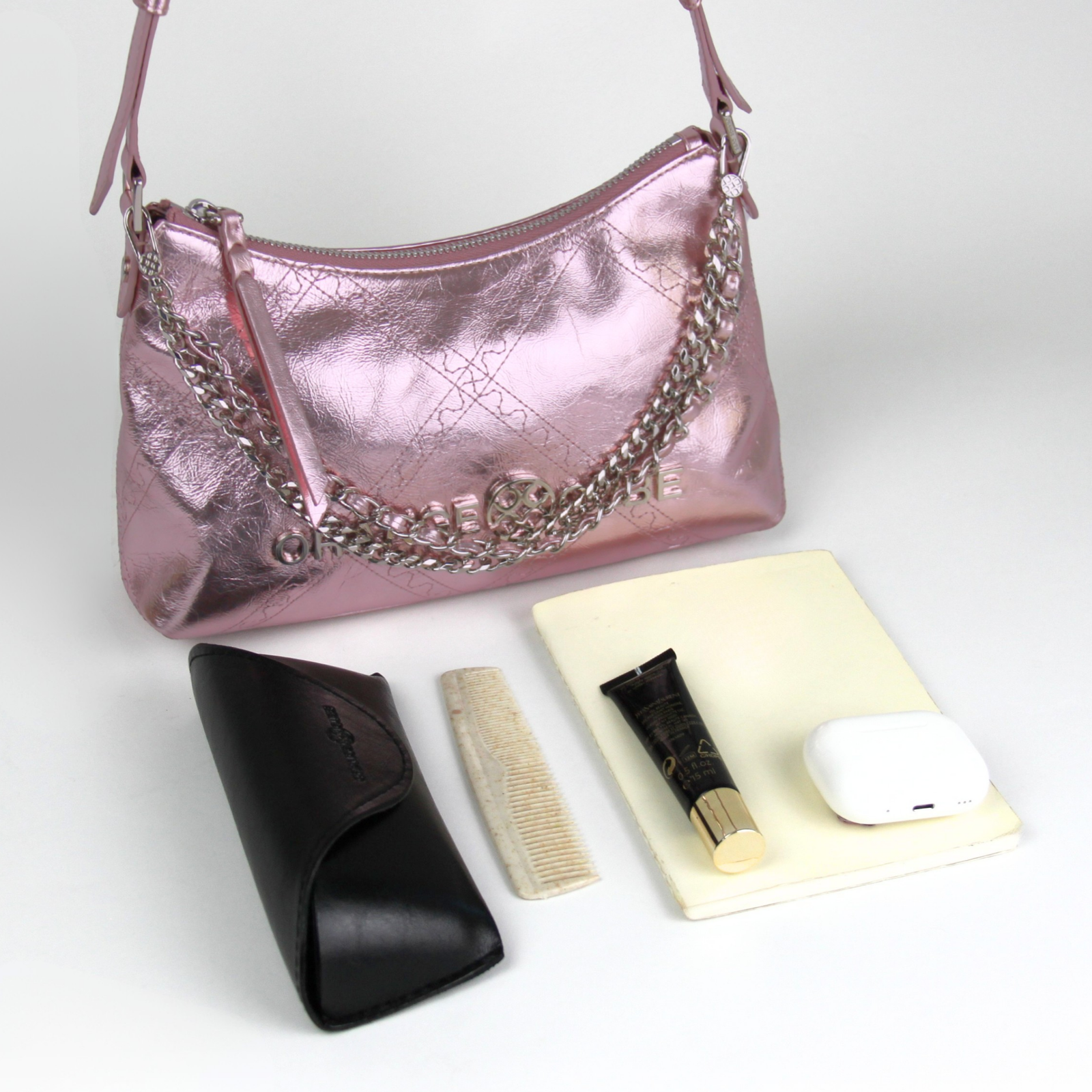 What fits inside Metropolitan Shoulder Bag - Metallic Pink