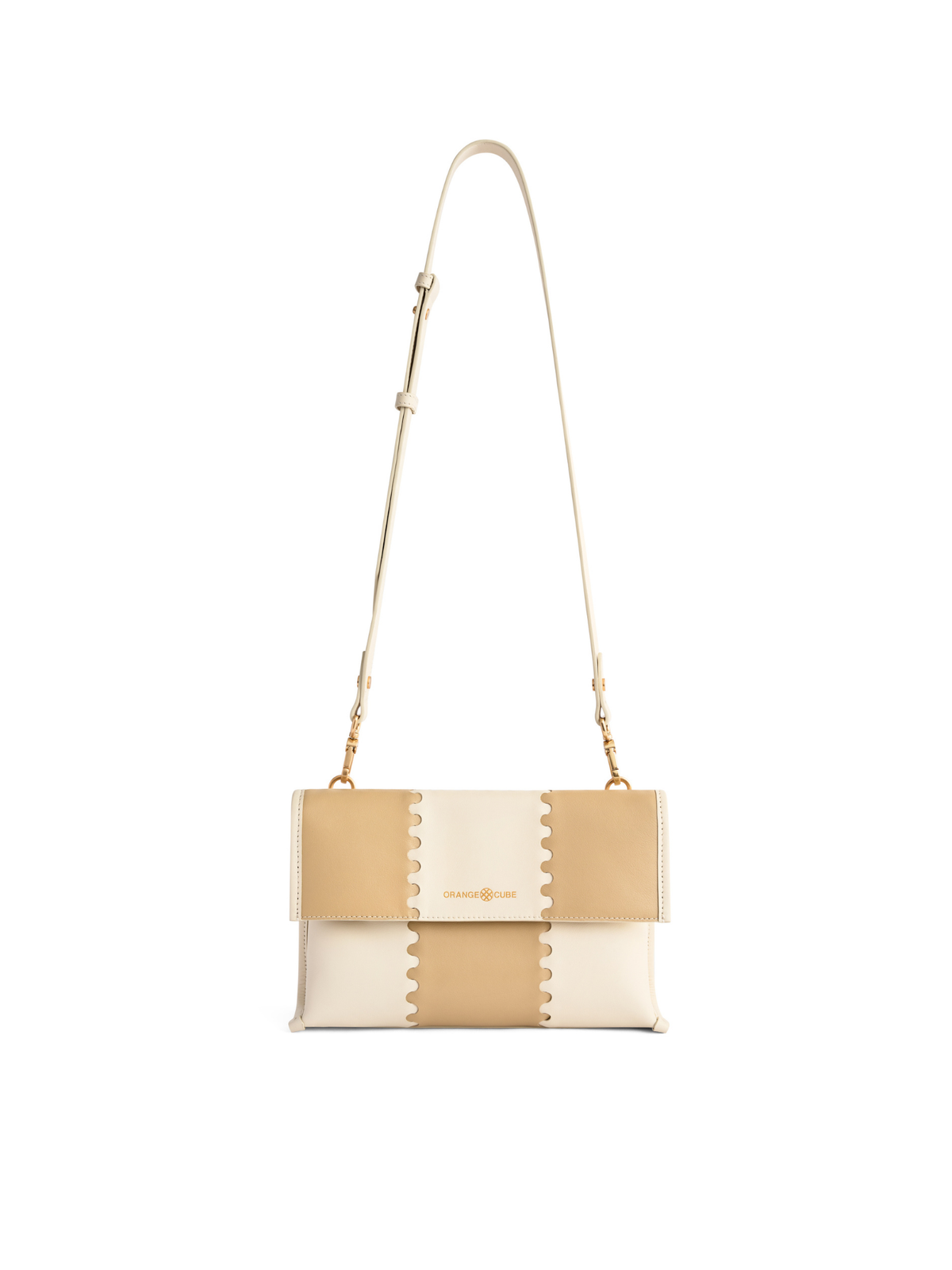 Square Stitch Messenger Bag - White/Light Brown