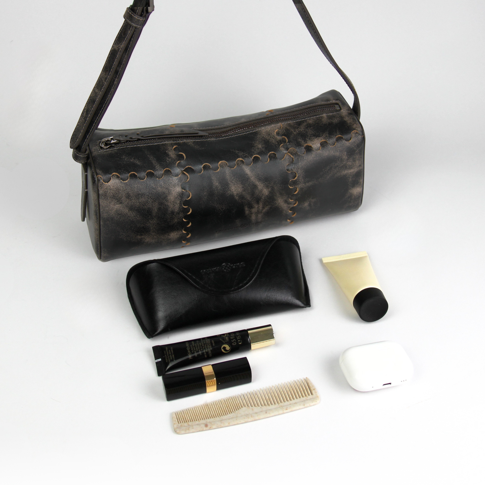 What fits inside Checkbox Shoulder Bag - Marble Grey