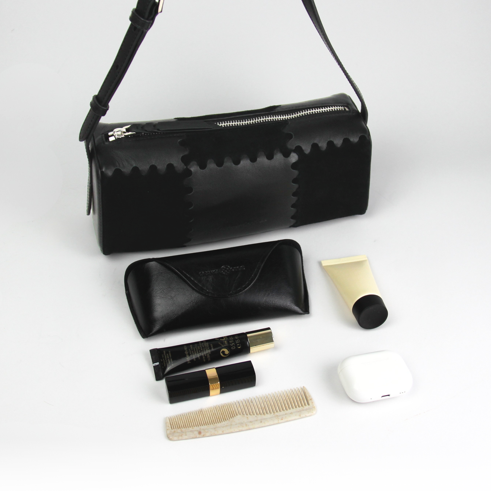 What fits inside Checkbox Shoulder Bag - Black