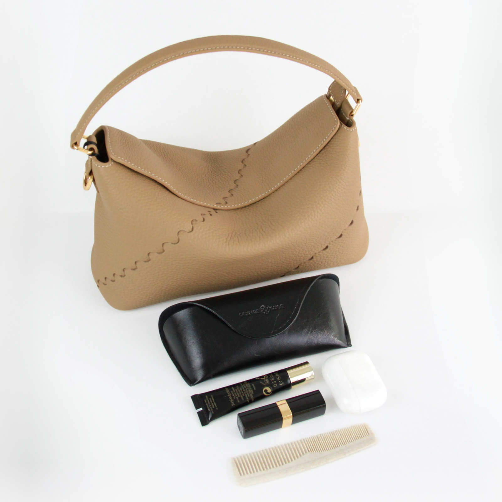 What fits inside Vina Shoulder Bag - Cocoa Grey