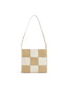 Square Stitch Tote Bag- White/ Light Brown - Orange Cube