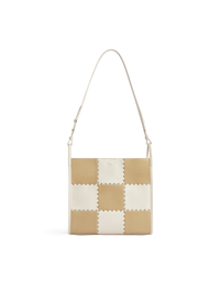 Square Stitch Tote Bag- White/ Light Brown - Orange Cube