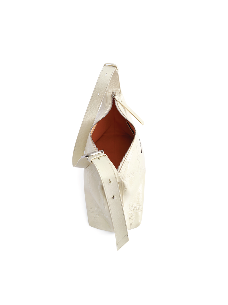 Ruched Shoulder Bag - White - Orange Cube