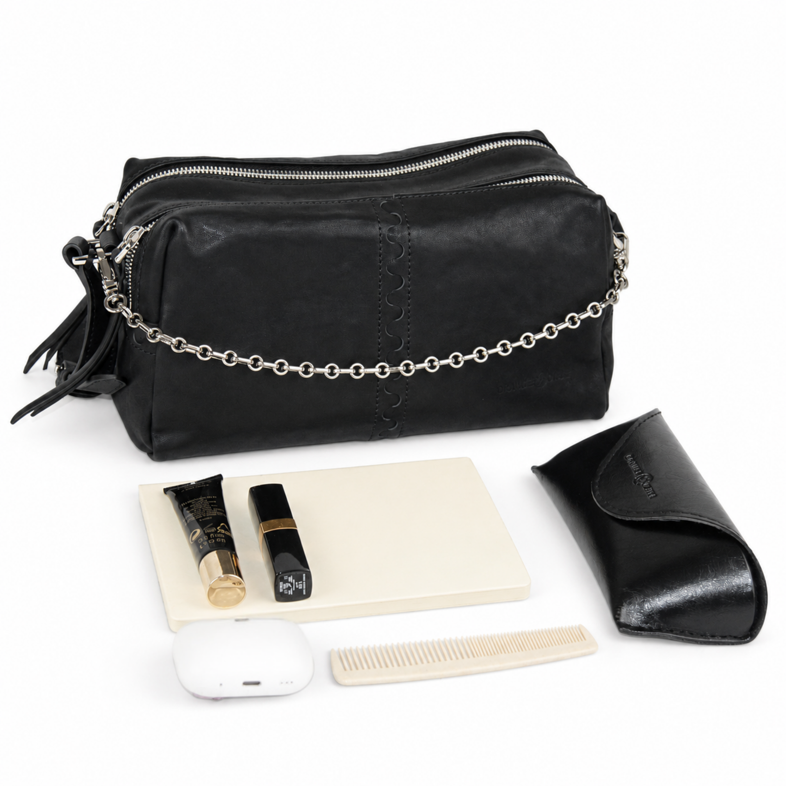 What fits inside Metropolitan Mosaic Shoulder Bag - Black