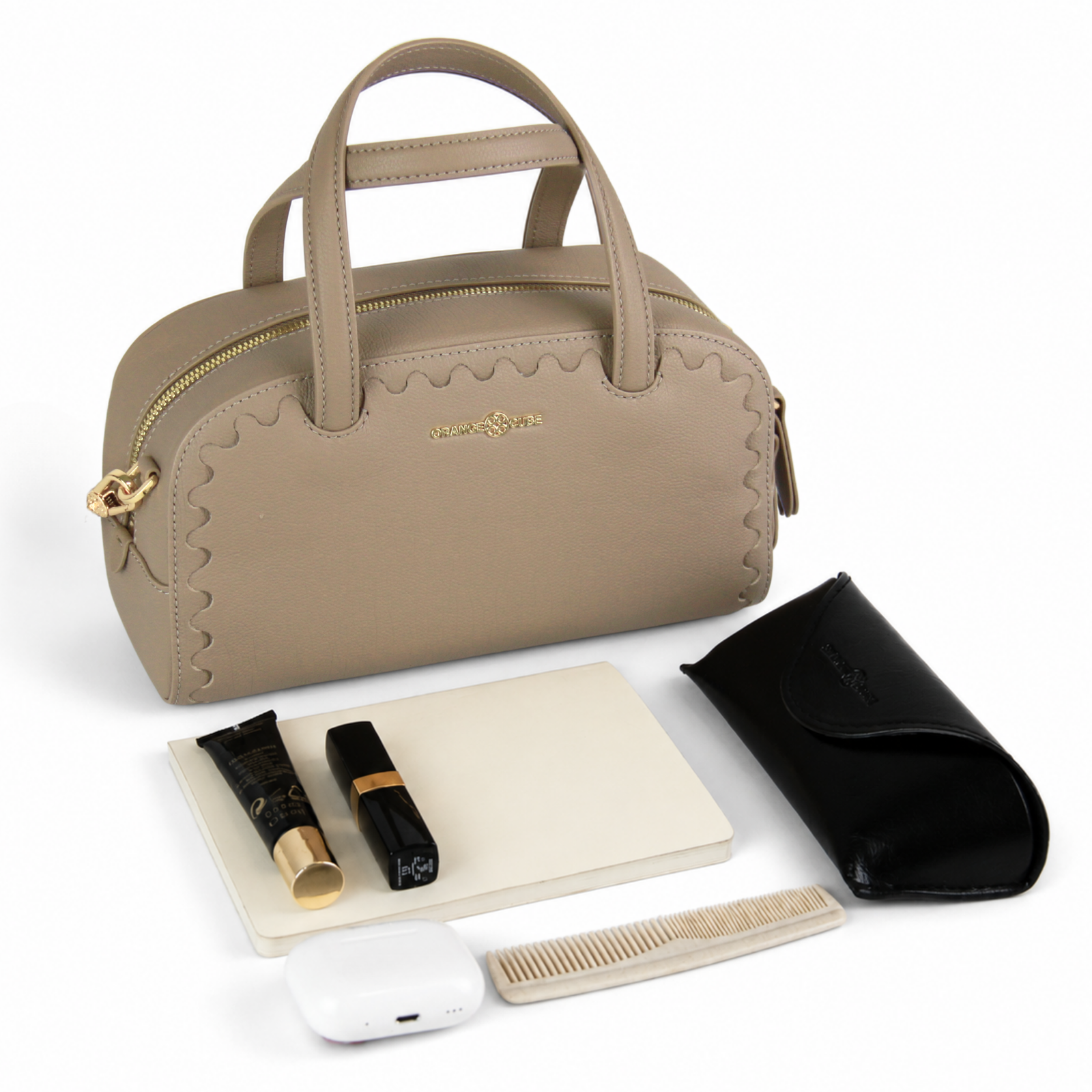 What fits inside Mosaic Boston Hand Bag - Warm Grey