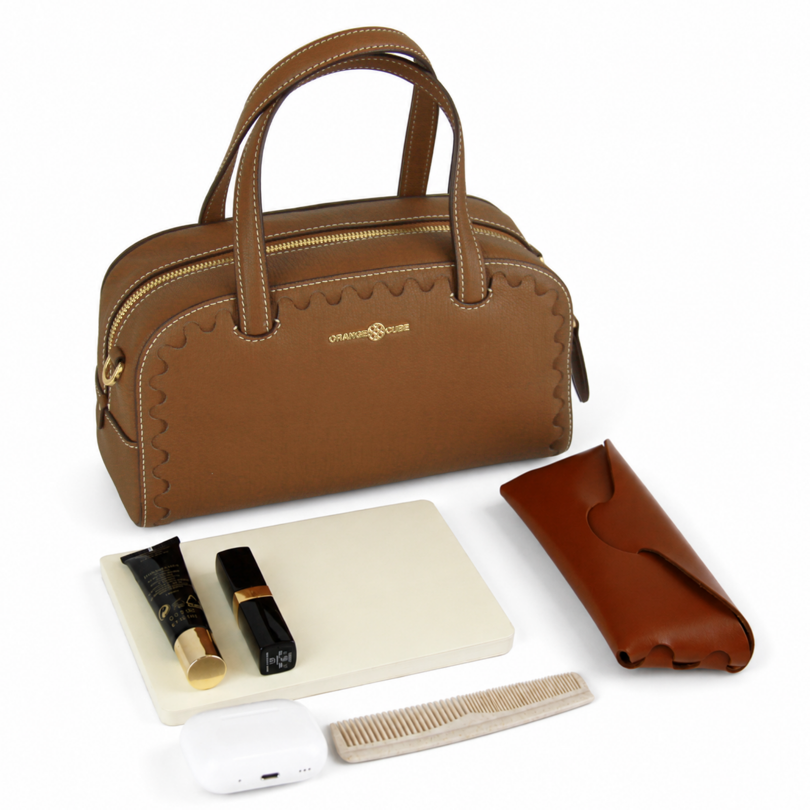 What fits inside Mosaic Boston Hand Bag - Walnut