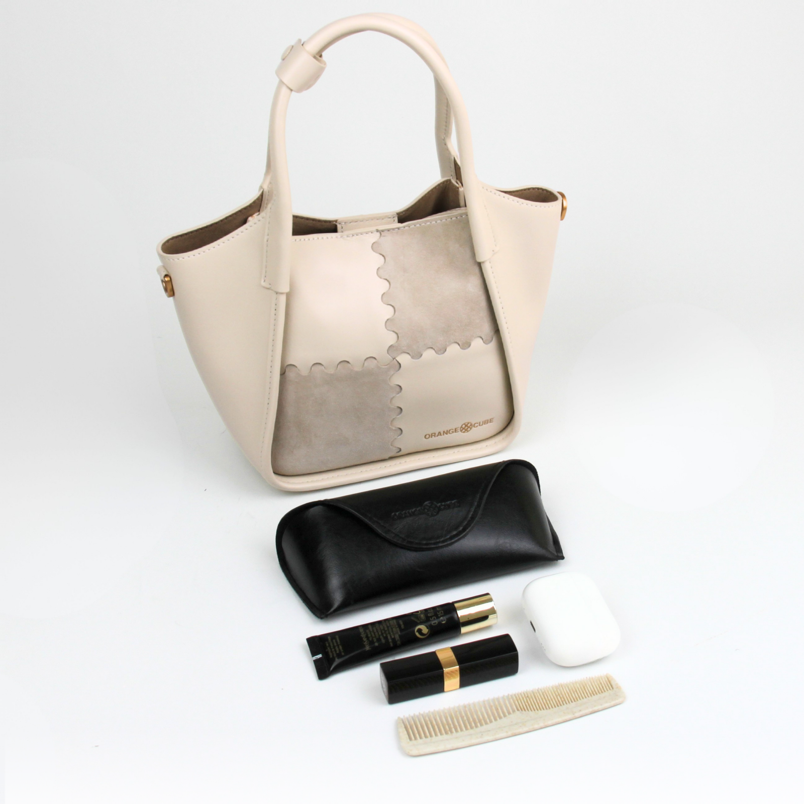 What fits inside Square Stitch Basket Bag - Cream/Grey