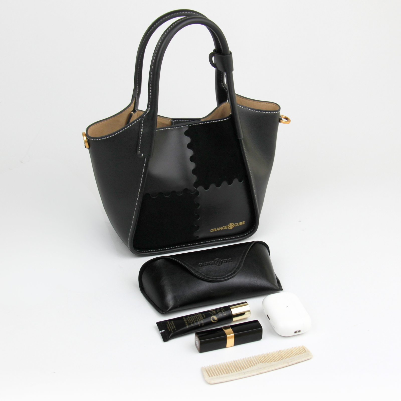 What fits inside Square Stitch Basket Bag - Black