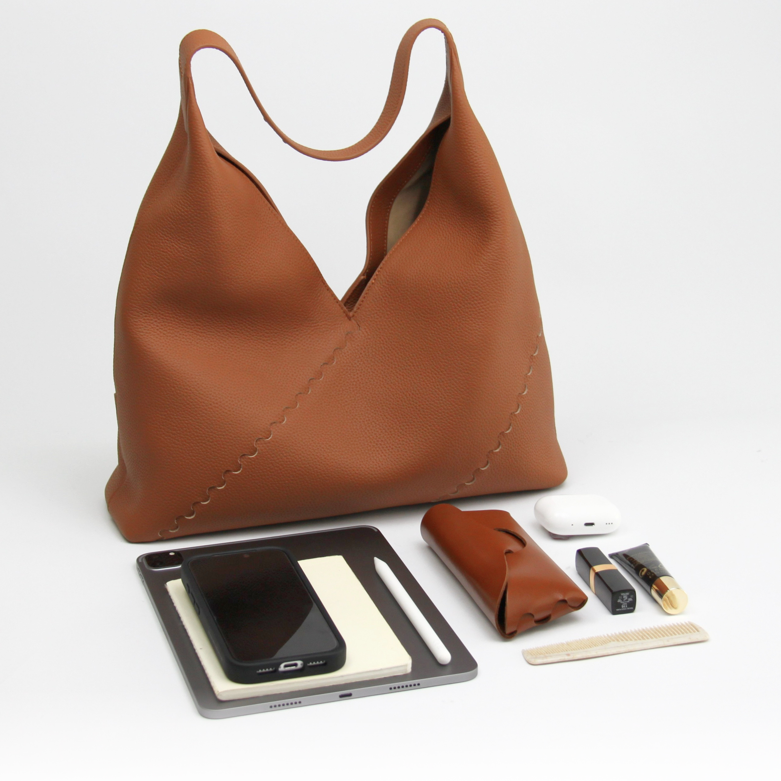 What fits inside Mosaic Triangle Tote - Brown