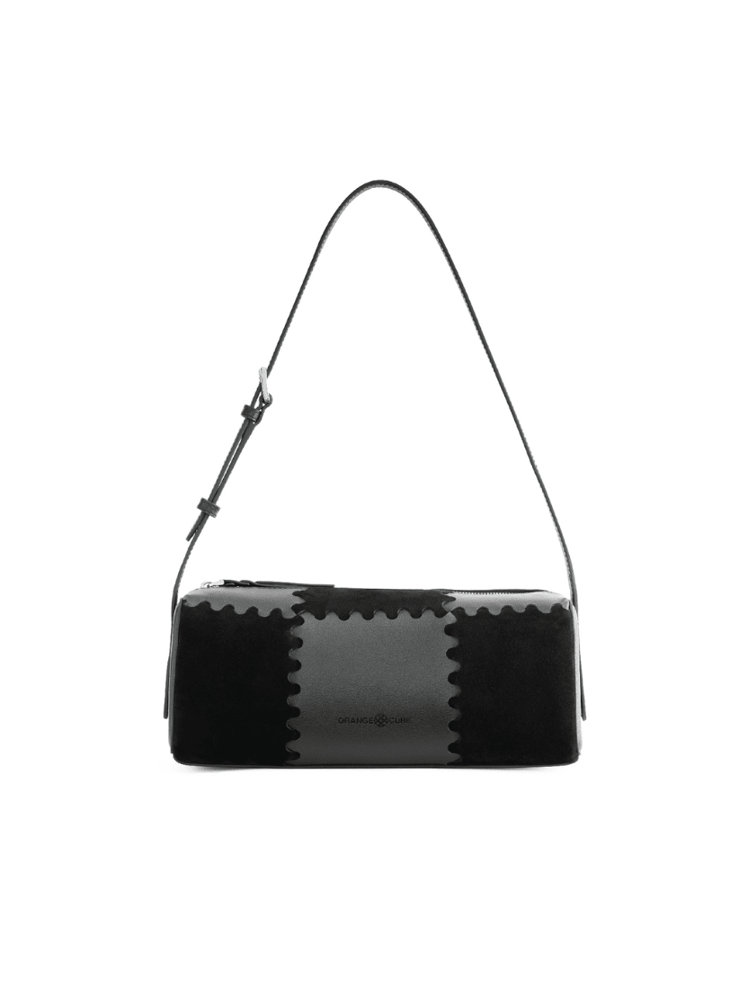 Checkbox Shoulder Bag - Black - Black Leather Baguette Bag | Orange Cube