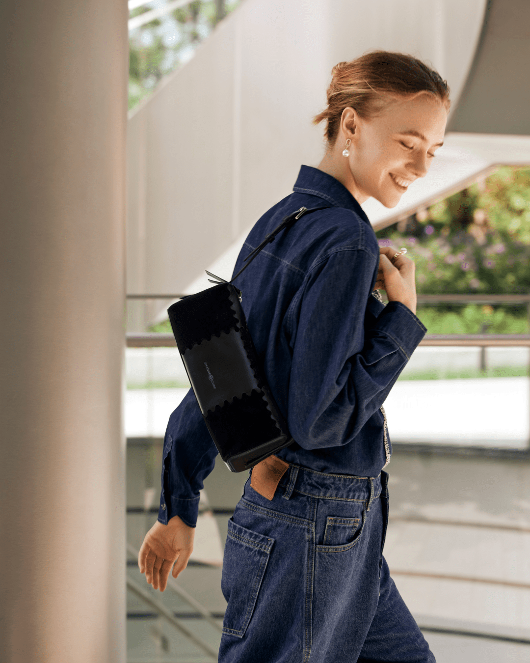 Checkbox Shoulder Bag - Black - Black Leather Baguette Bag | Orange Cube