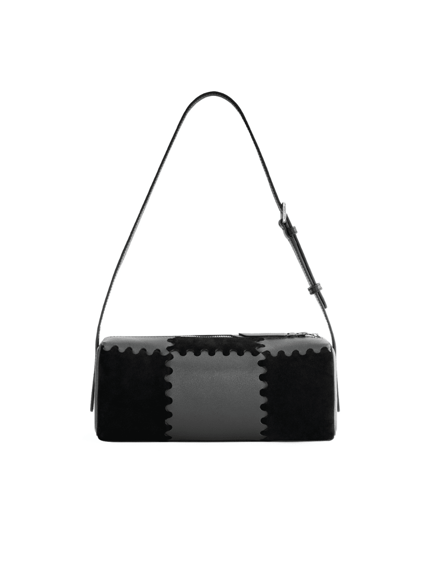 Checkbox Shoulder Bag - Black - Black Leather Baguette Bag | Orange Cube