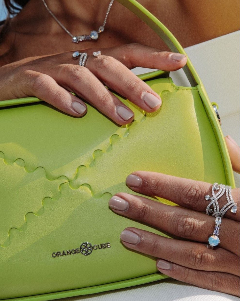 Classic Mosaic Box Bag - Light Green - Green Leather Hand Bag | Orange Cube