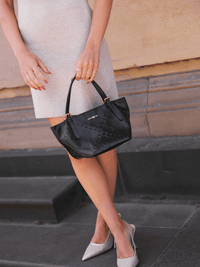 Dusk Mosaic Mini Tote - Black - Black Leather Mini Tote Bag | Orange Cube