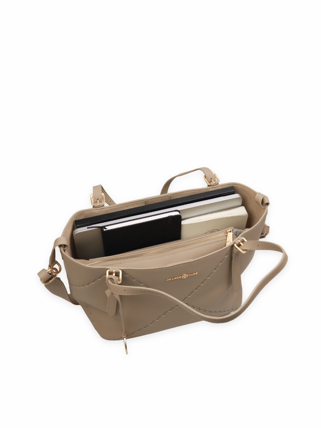 Dusk Mosaic Tote - Beige - Brown Leather Tote Bag | Orange Cube