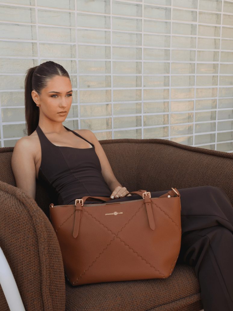 Dusk Mosaic Tote - Brown - Brown Leather Tote Bag | Orange Cube