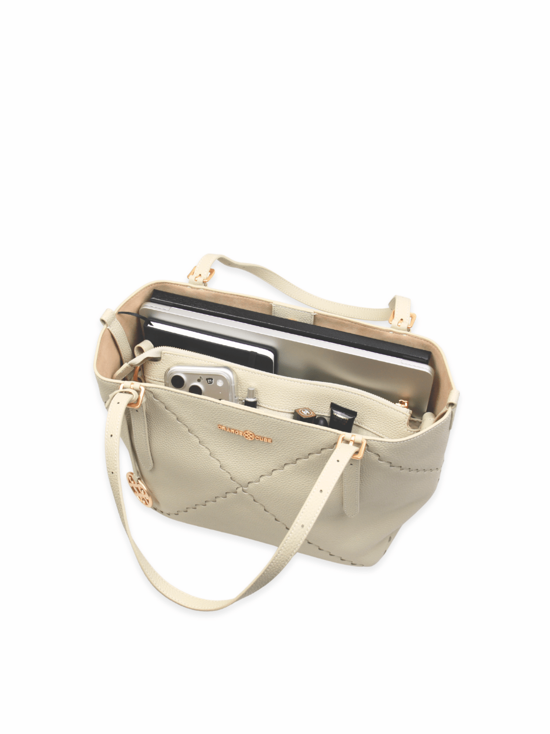 Dusk Mosaic Tote - Cream - White Leather Tote Bag | Orange Cube