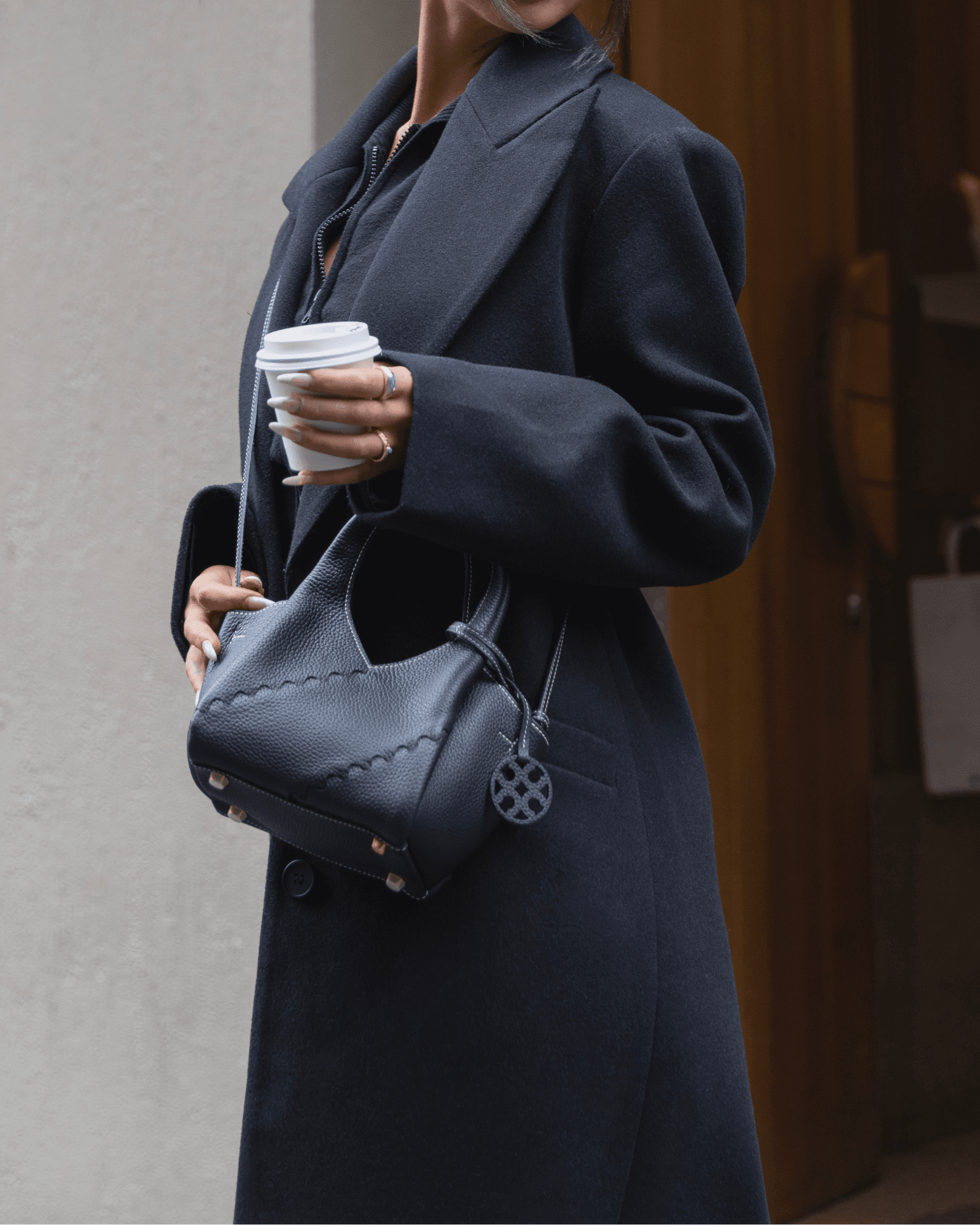 Everyday Urban Tote - Black - Black Leather Mini Hand Bag | Orange Cube