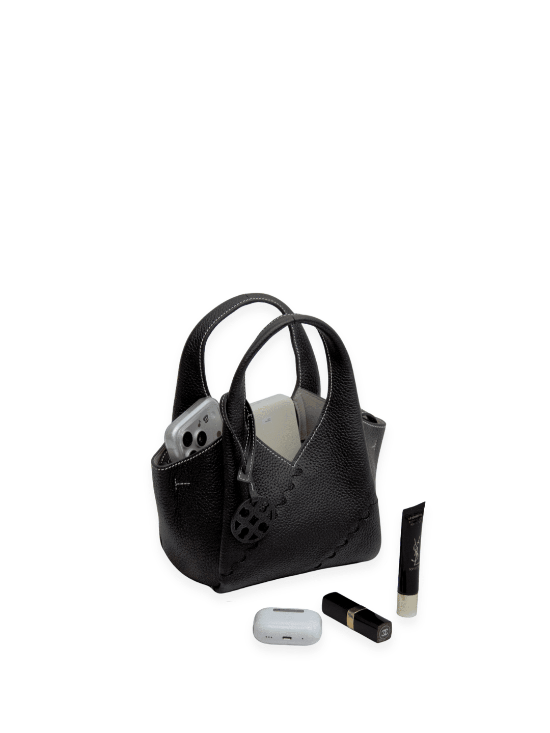Everyday Urban Tote - Black - Black Leather Mini Hand Bag | Orange Cube