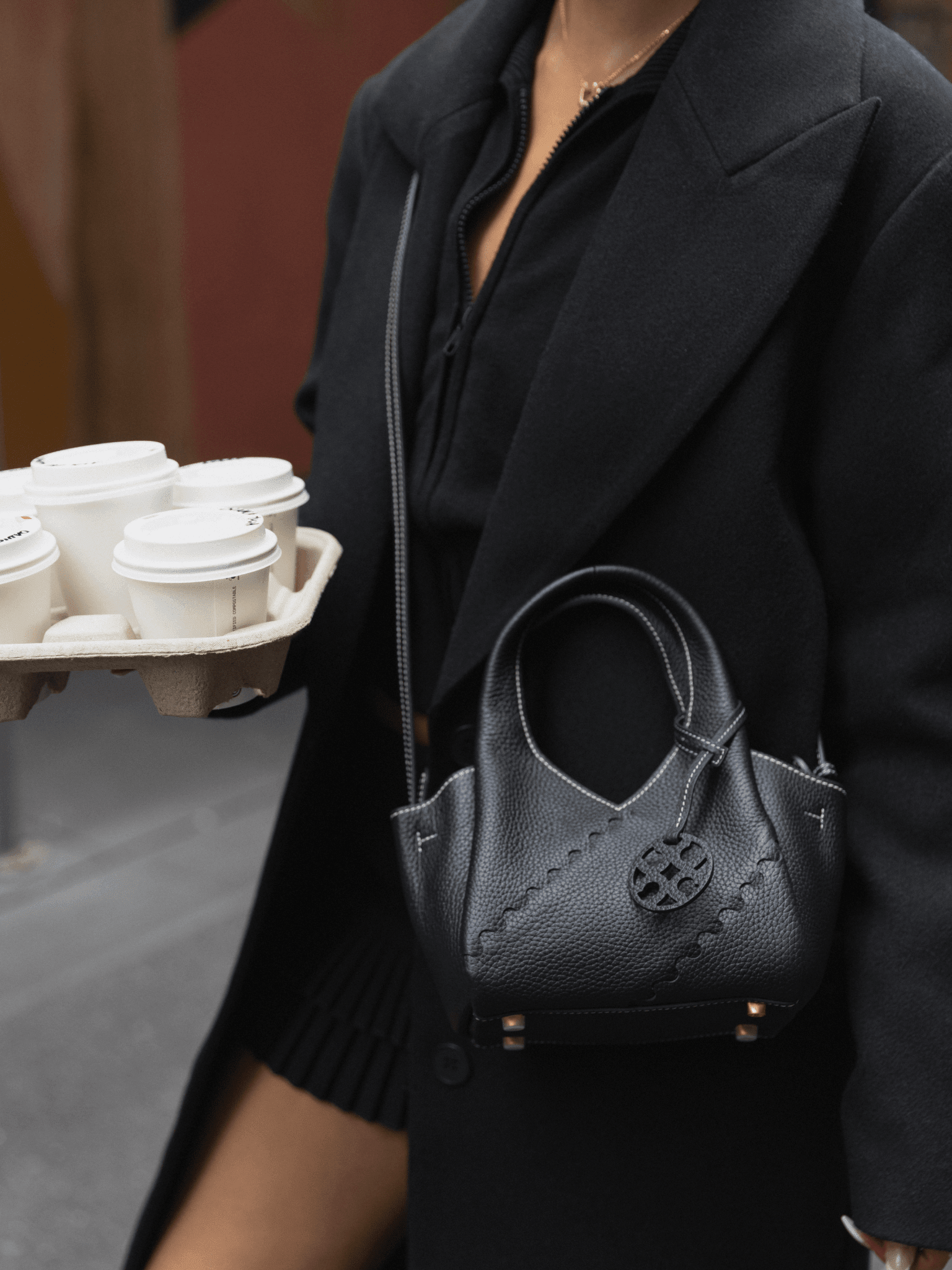Everyday Urban Tote - Black - Black Leather Mini Hand Bag | Orange Cube