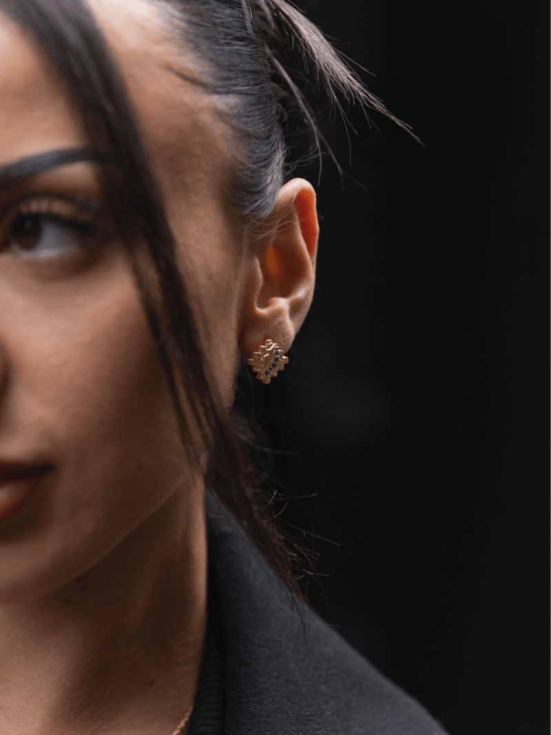 Lucky Aqua Puzzle Studs - Earrings | Orange Cube