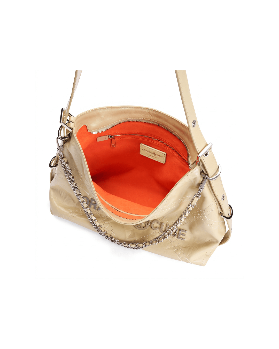 Metropolitan Chain Hobo - Beige - Beige Leather Hobo Bag | Orange Cube