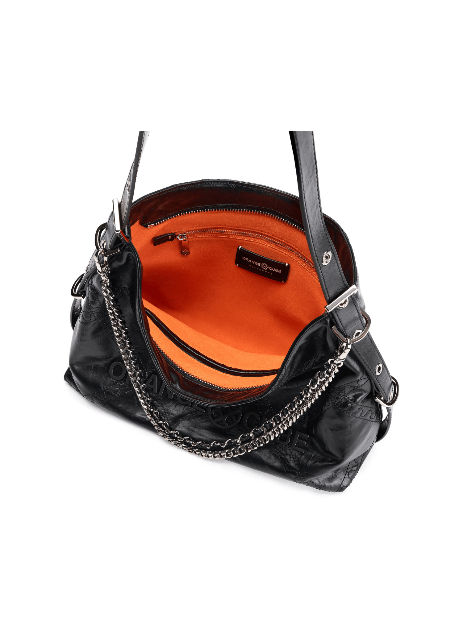 Metropolitan Chain Hobo - Carbon Black - Black Leather Hobo Bag | Orange Cube