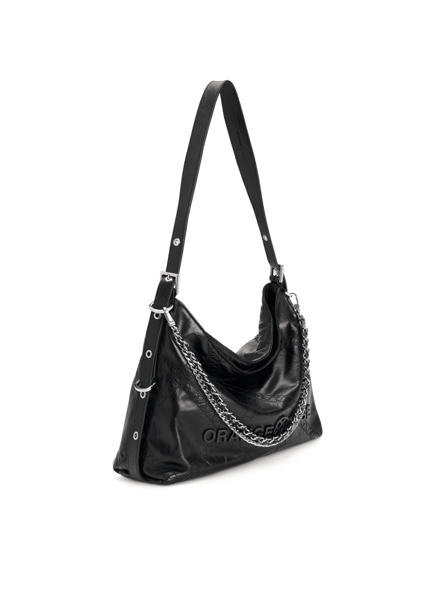Metropolitan Chain Hobo - Carbon Black - Black Leather Hobo Bag | Orange Cube