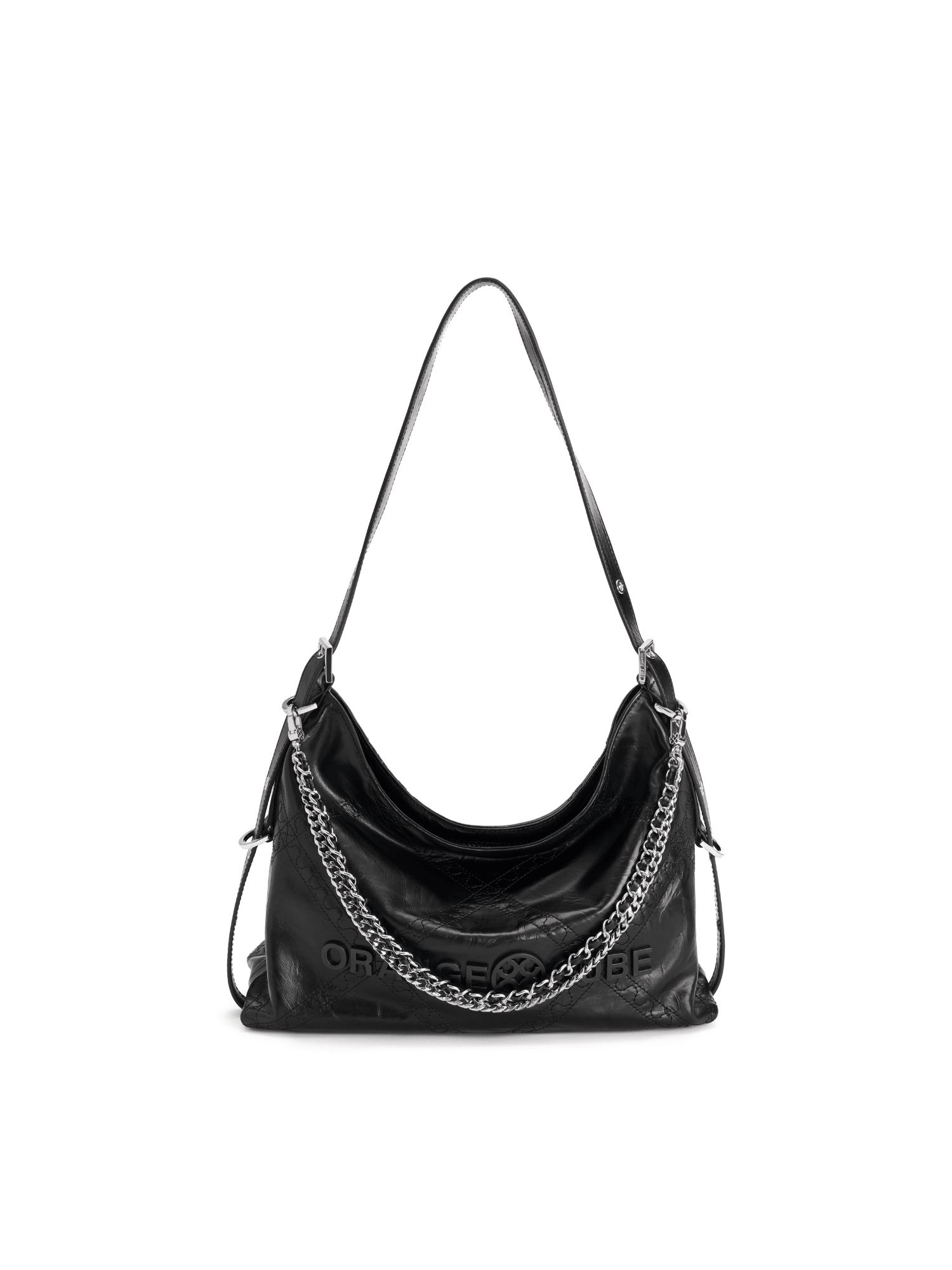 Metropolitan Chain Hobo - Carbon Black - Black Leather Hobo Bag | Orange Cube