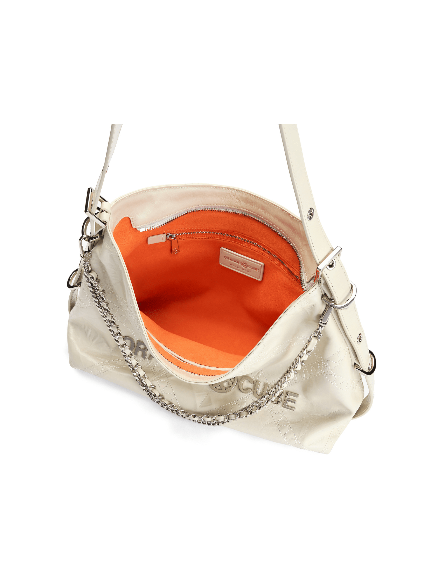 Metropolitan Chain Hobo - Pearl - White Leather Hobo Bag | Orange Cube