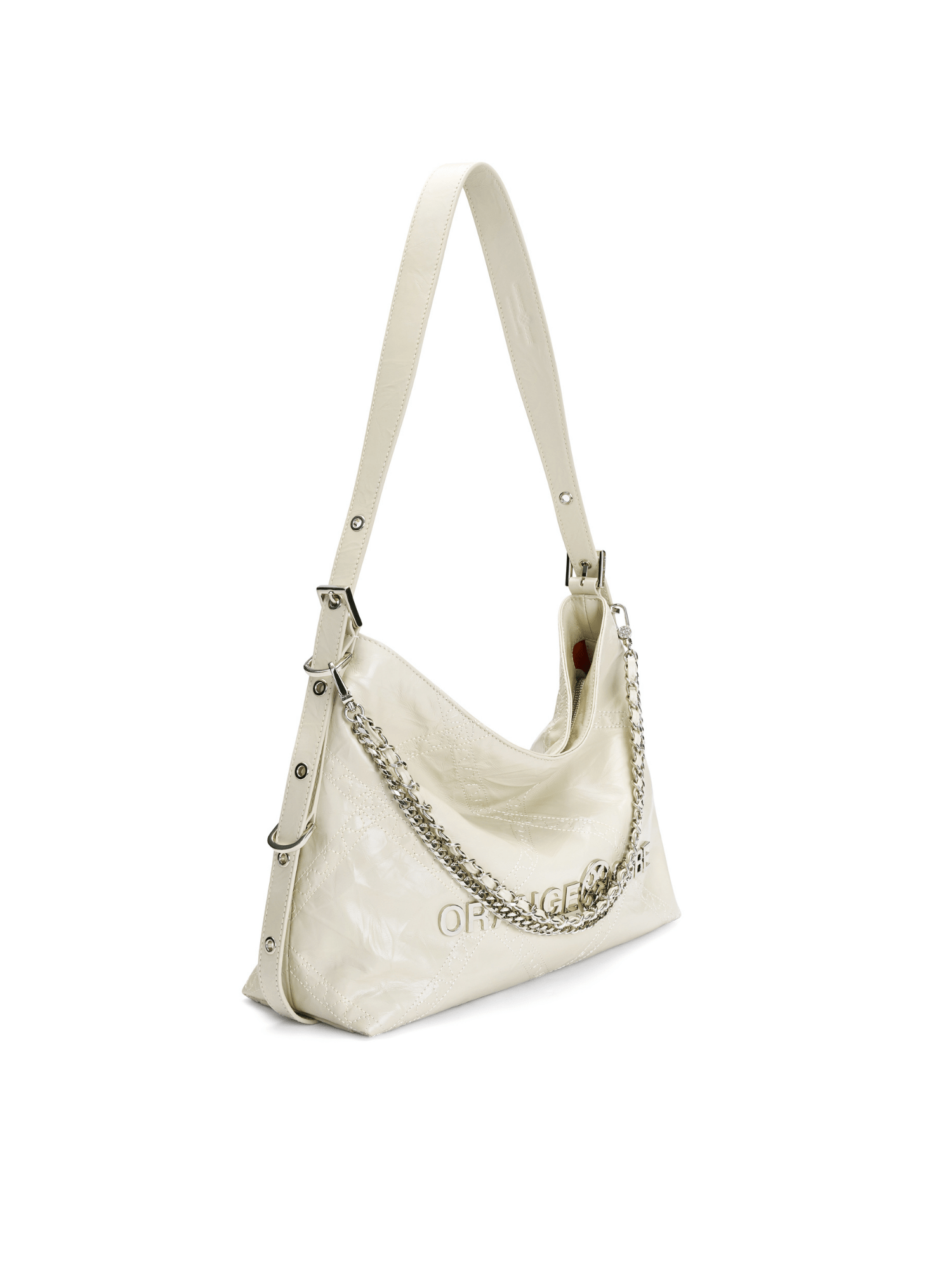 Metropolitan Chain Hobo - Pearl - White Leather Hobo Bag | Orange Cube