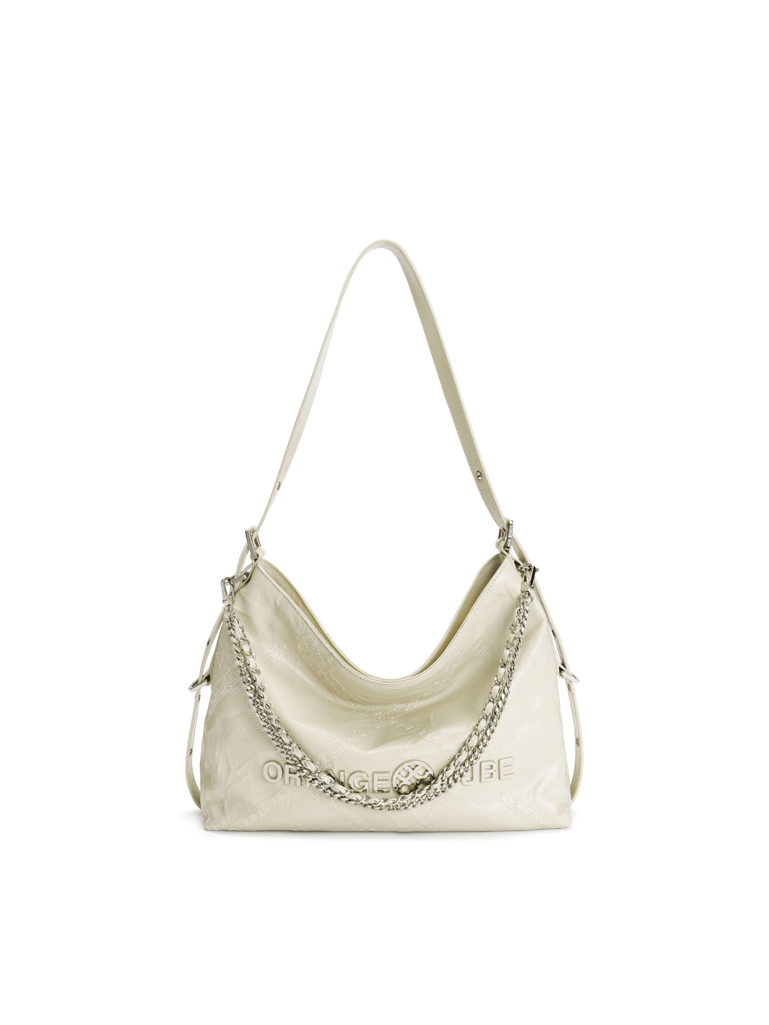 Metropolitan Chain Hobo - Pearl - White Leather Hobo Bag | Orange Cube