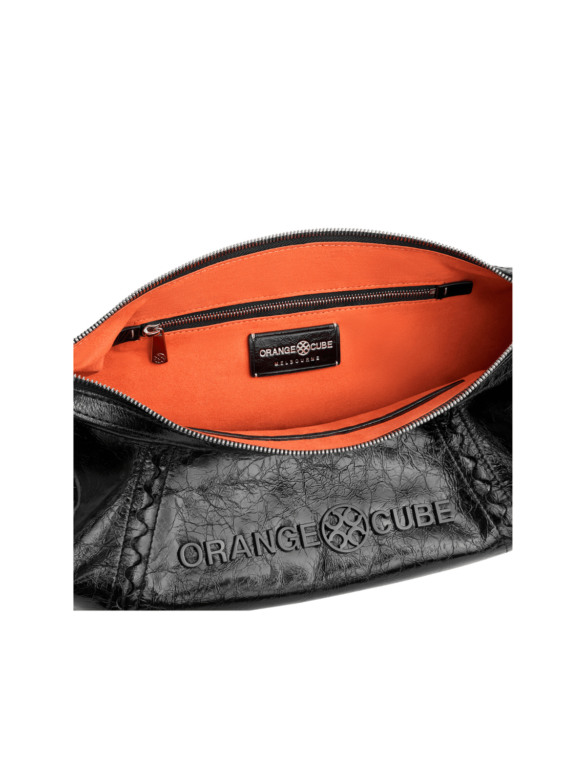 Metropolitan Hobo Bag - Black Gloss - Black Leather Hobo Bag | Orange Cube