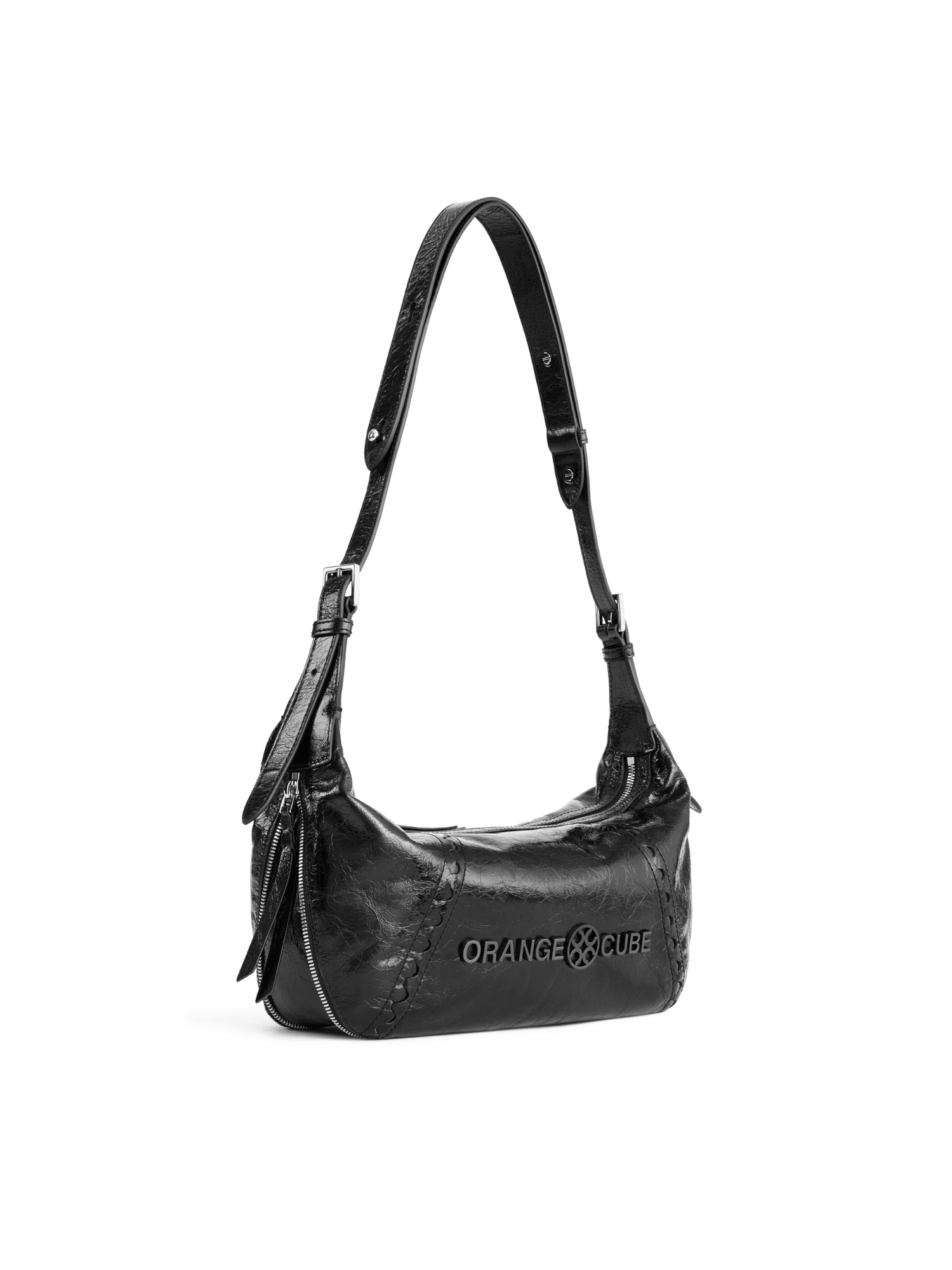 Metropolitan Hobo Bag - Black Gloss - Black Leather Hobo Bag | Orange Cube