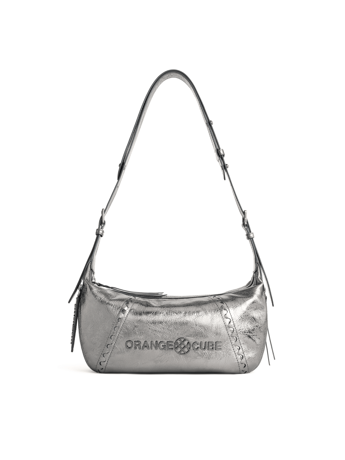Metropolitan Hobo Bag - Black Silver - Silver Leather Hobo Bag | Orange Cube