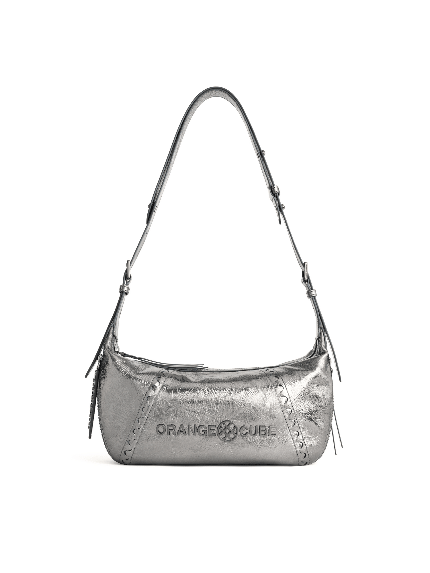 Metropolitan Hobo Bag - Black Silver - Silver Leather Hobo Bag | Orange Cube