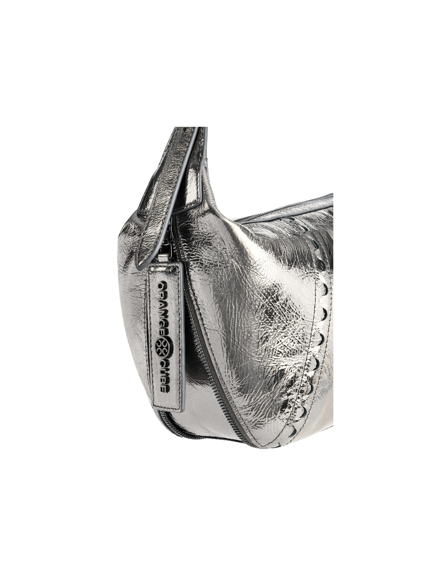 Metropolitan Hobo Bag - Black Silver - Silver Leather Hobo Bag | Orange Cube