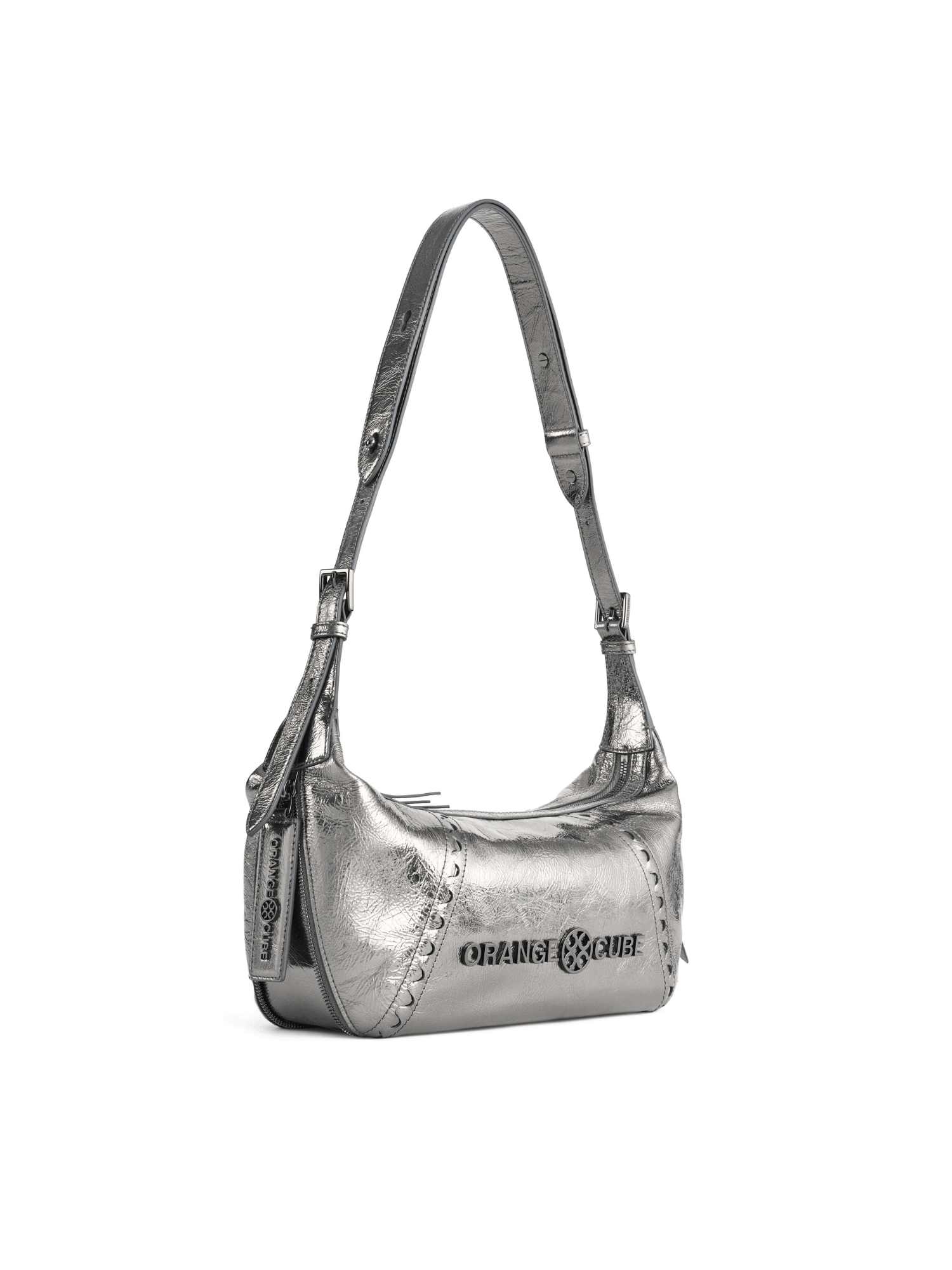 Metropolitan Hobo Bag - Black Silver - Silver Leather Hobo Bag | Orange Cube