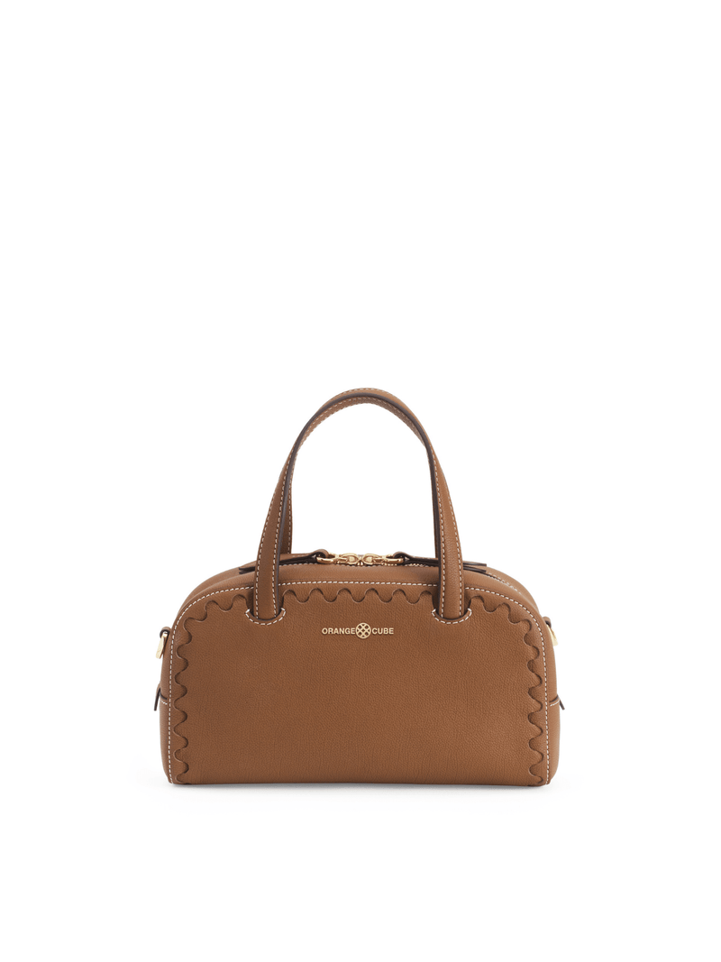 Leather Crossbody Bag | Mosaic Boston Hand Bag - Brown – Orange Cube