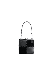 Mosaic Cube Mini Bag - Black - Black Leather Evening Bag | Orange Cube