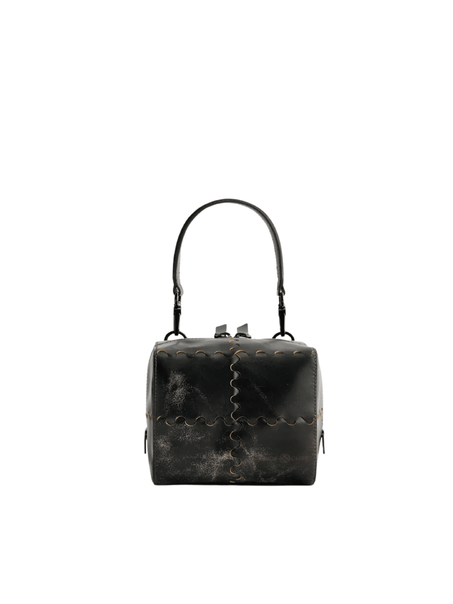 Mosaic Cube Mini Bag - Marble Grey - Black Leather Evening Bag | Orange Cube