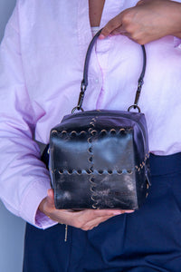 Mosaic Cube Mini Bag - Marble Grey - Black Leather Evening Bag | Orange Cube