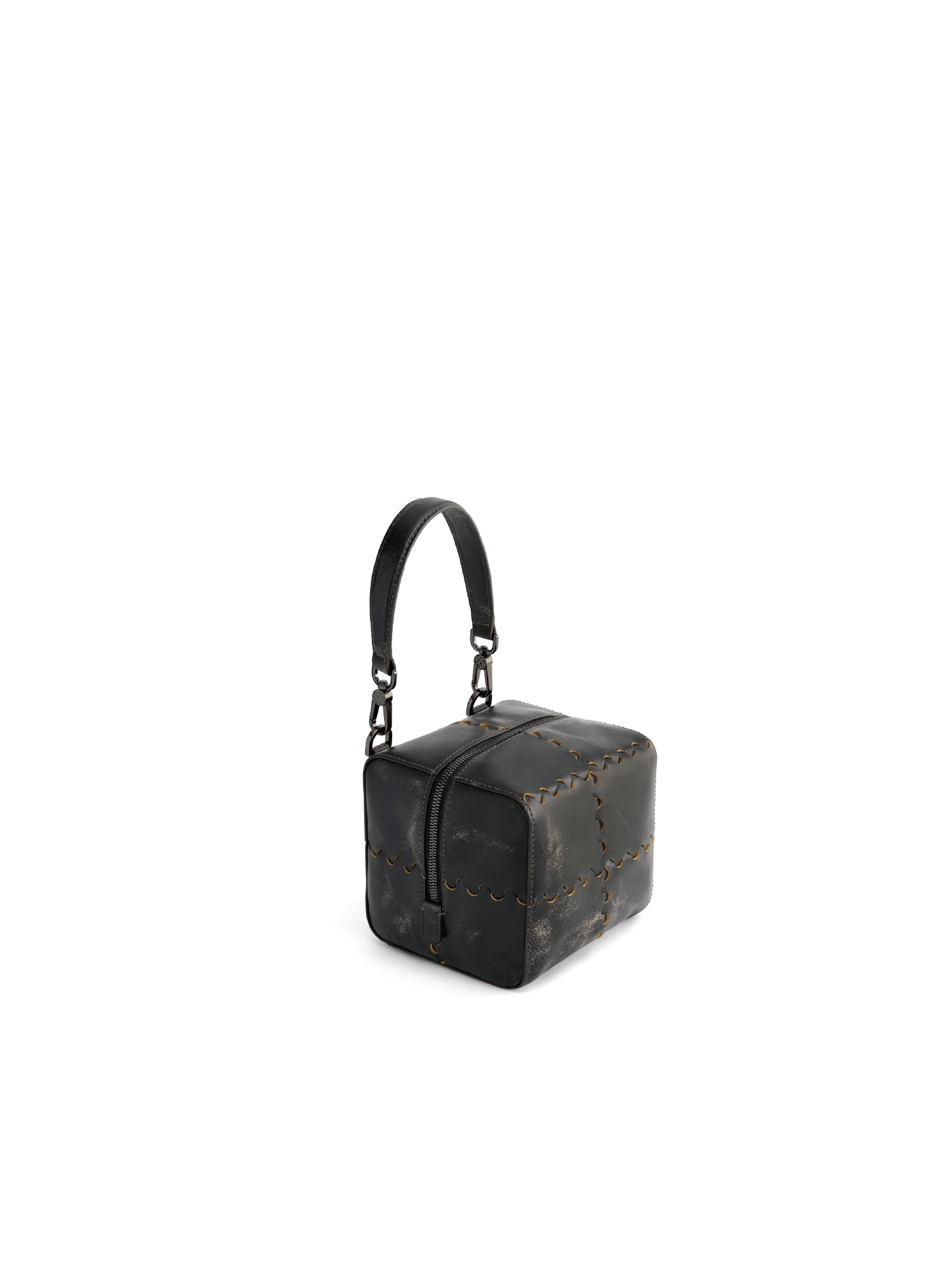 Mosaic Cube Mini Bag - Marble Grey - Black Leather Evening Bag | Orange Cube
