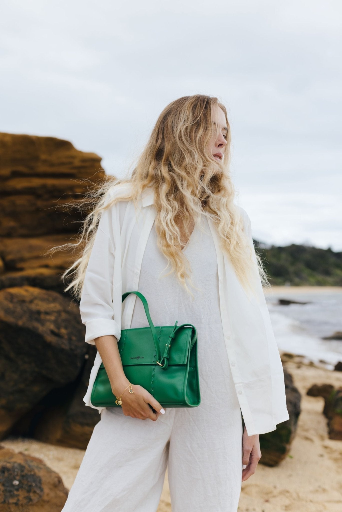 Mosaic Messenger Bag - Emerald Green - Green Leather Messenger Bag | Orange Cube