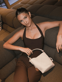 Mosaic Slouch Bucket Bag - Pearl - White Leather Bucket Bag | Orange Cube