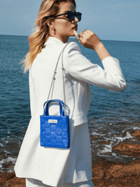 Mosaic Soft Tote - Sapphire - Blue Leather Mini Hand Bag | Orange Cube