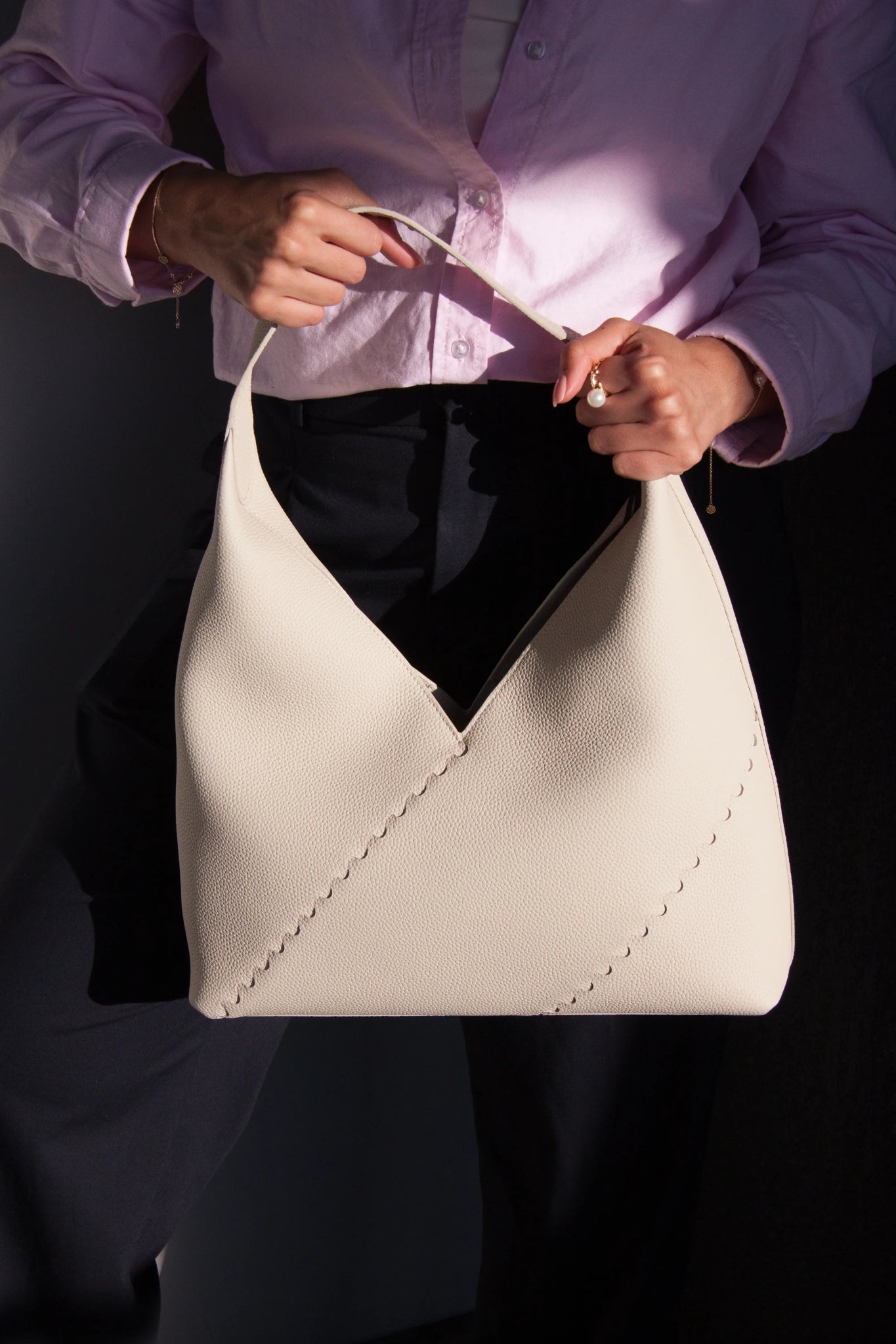 Mosaic Triangle Tote - White - Bag | Orange Cube